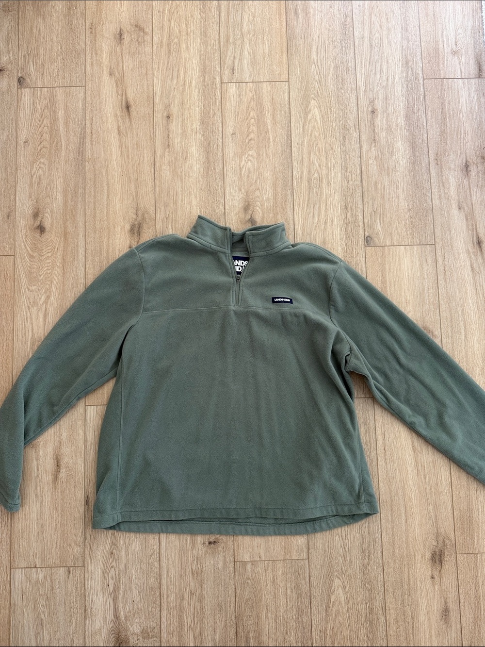 Lands' End Olive Zip-Up Fleece Pullover